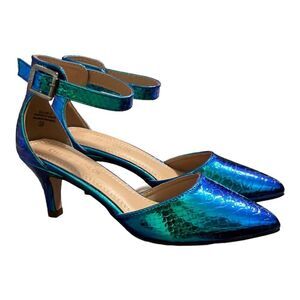 Chase & Chloe Rainbow Snake Iridescent Pointed Toe Heels NIB Designer US 5.5